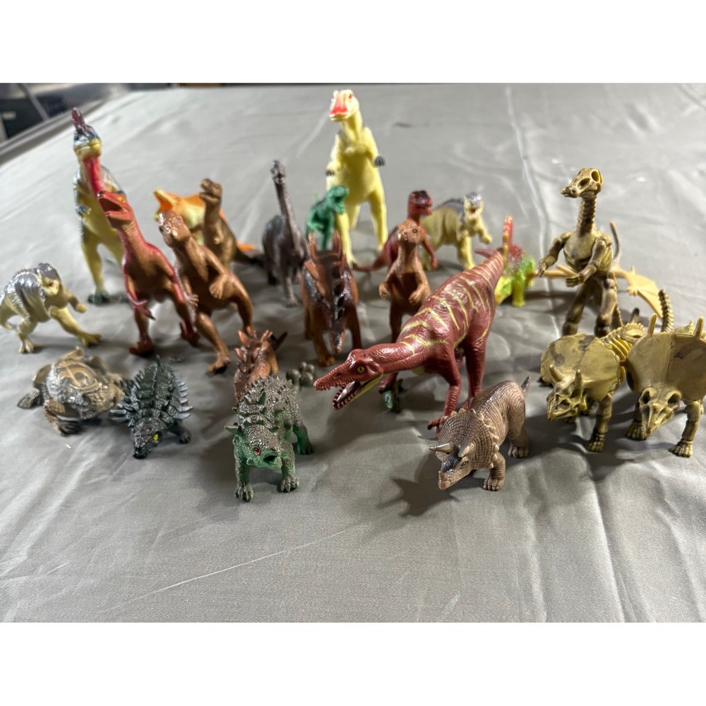 Vintage Mixed Dinosaur Toy Lot 24 pc Plastic Figures Skeletons T-Rex Stegosaurus